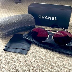 COPY - Authentic Chanel Round Iridescent, Metallic Oversized Sunglasses